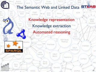 The Semantic Web and Linked Data
Knowledge representation
Knowledge extraction
Automated reasoning
22
 