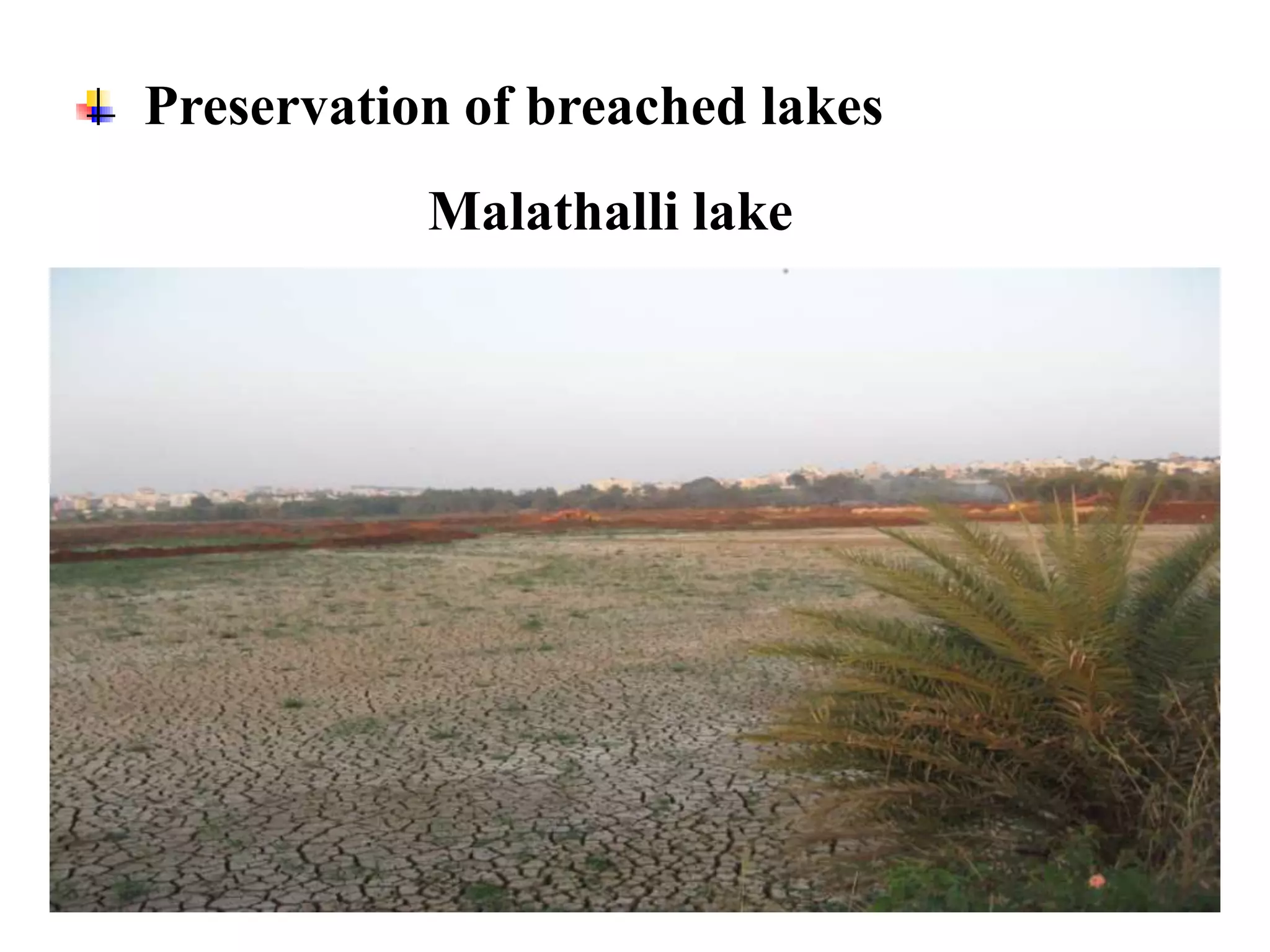 Preservation of breached lakes
           Malathalli lake
 