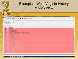 Example – West Virginia History
MARC View

 