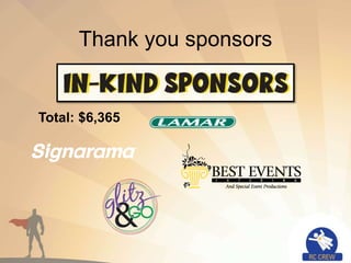Thank you sponsors
Total: $6,365
 