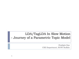 LDA/TagLDA In Slow Motion
- Journey of a Parametric Topic Model

                                   Pradipto Das
                   CSE Department, SUNY Buffalo



1
 