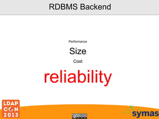 RDBMS Backend

Performance

Size
Cost

reliability

 