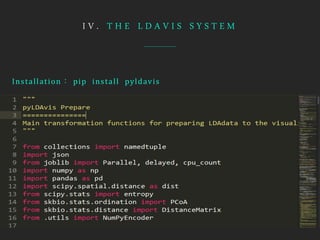 I V . T H E L D A V I S S Y S T E M
Installation： pip install pyldavis
 