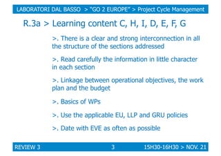 LABORATORI DAL BASSO > “GO 2 EUROPE” > Project Cycle Management

R.3a > Learning content C, H, I, D, E, F, G
>. There is a...