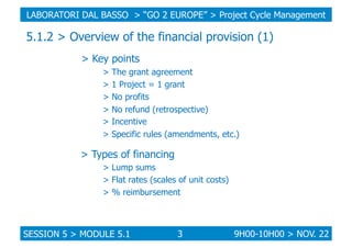 LABORATORI DAL BASSO > “GO 2 EUROPE” > Project Cycle Management

5.1.2 > Overview of the financial provision (1)
> Key poi...