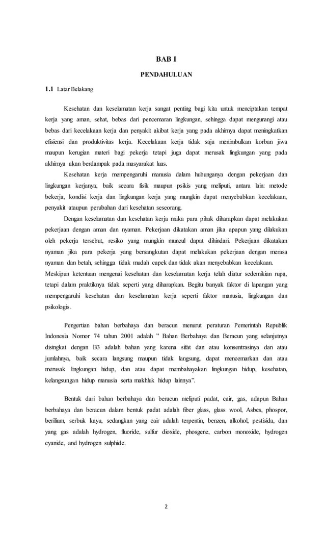 makalah Kesehatan dan Keselamatan Kerja Bahan Berbahaya dan Beracun