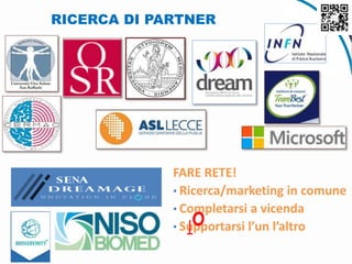 RICERCA DI PARTNER
FARE RETE!
• Ricerca/marketing in comune
• Completarsi a vicenda
• Supportarsi l’un l’altroo
 