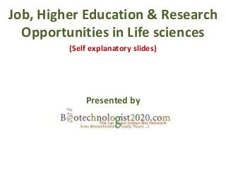Job, Higher Education & Research
  Opportunities in Life sciences
         (Self explanatory slides)




             Presented by
 