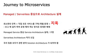 © 2018, Amazon Web Services, Inc. or Its Affiliates. All rights reserved.
Journey to Microservices
 