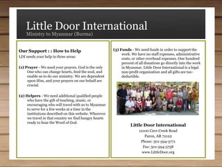 Little Door InternationalMinistry to Myanmar (Burma)Going Home