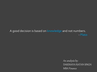 A good decision is based on knowledge and not numbers.
- Plato
An analysis by:
DAKSHAYA RATAN SINGH
MBA Finance
 
