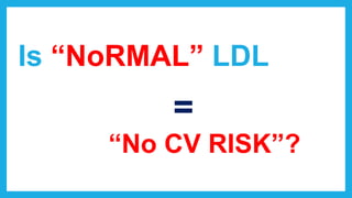 Is “NoRMAL” LDL
“No CV RISK”?
=
 