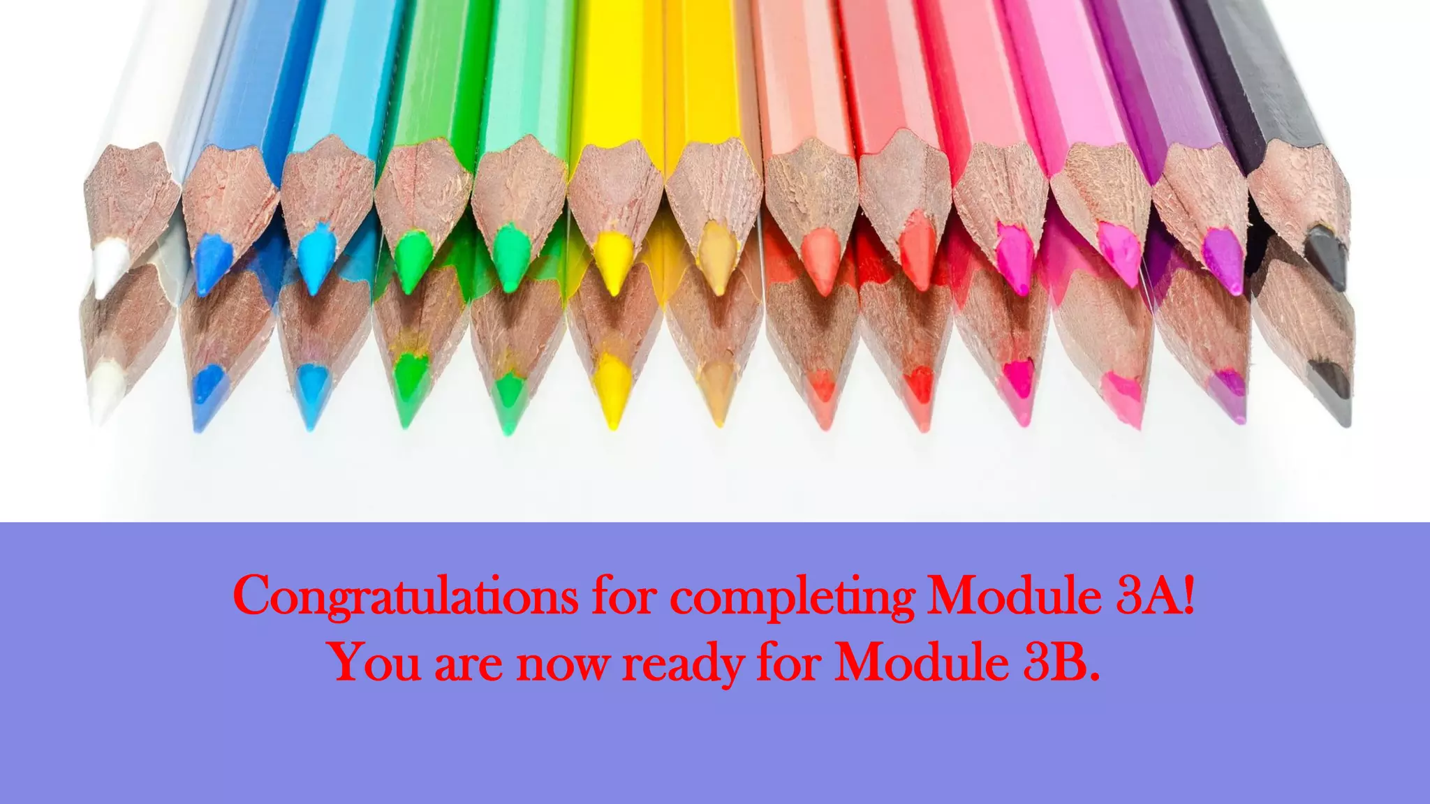 Congratulations for completing Module 3A!
You are now ready for Module 3B.
 