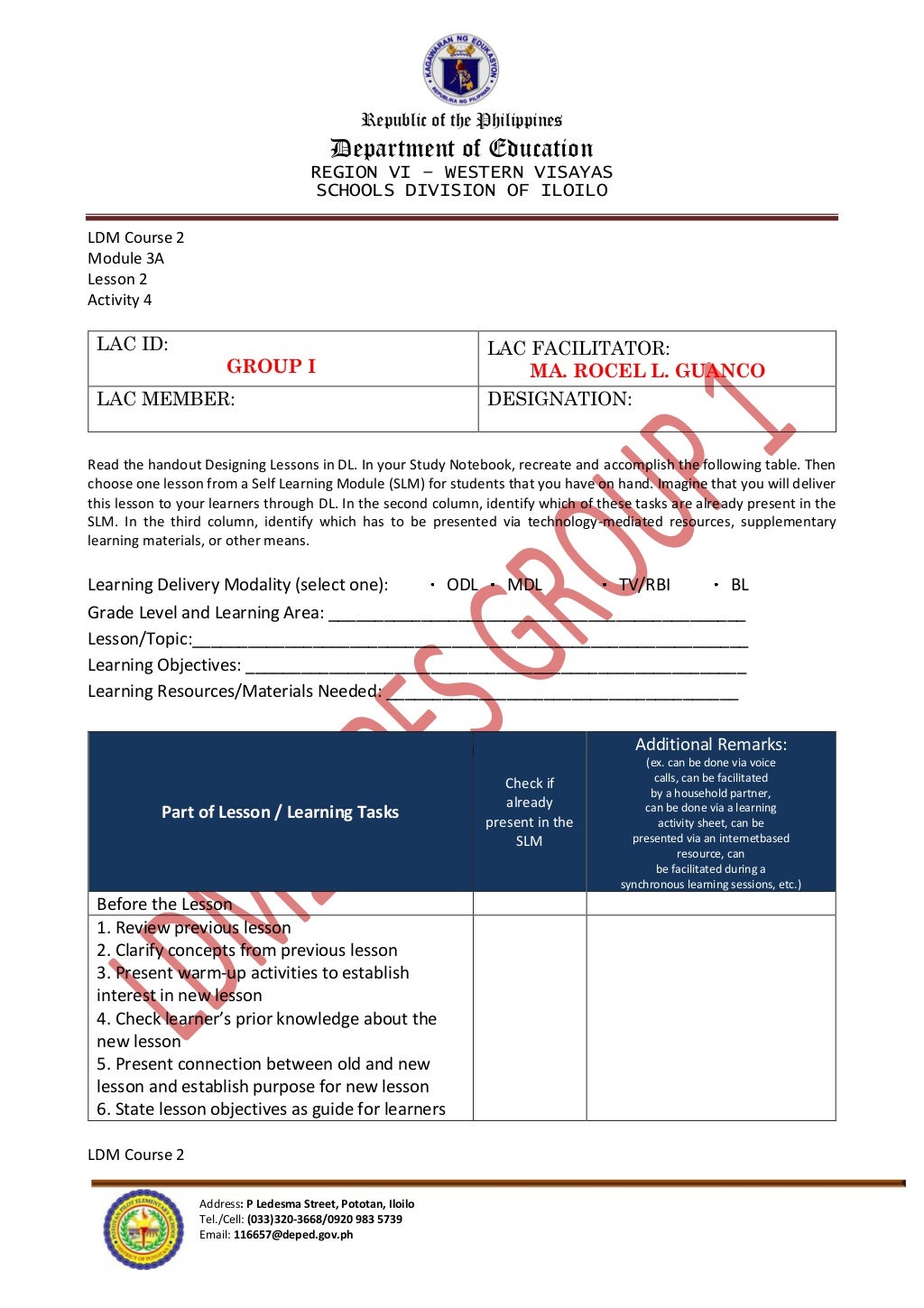 Learning Delivery Modalities Course 2 Worksheets