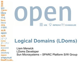 USE   IMPROVE   EVANGELIZE




Logical Domains (LDoms)
Liam Merwick
LDoms Developer
Sun Microsystems – SPARC Platform S/W Group
 