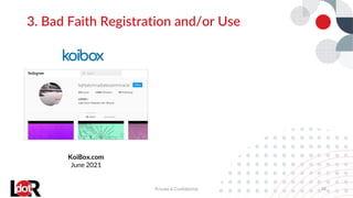3. Bad Faith Registration and/or Use
Private & Confidential 18
KoiBox.com
June 2021
 