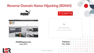 Reverse Domain Name Hijacking (RDNH)
Private & Confidential 20
PUMAExports.com
Aug. 2021
Tickets.in
Mar. 2020
 