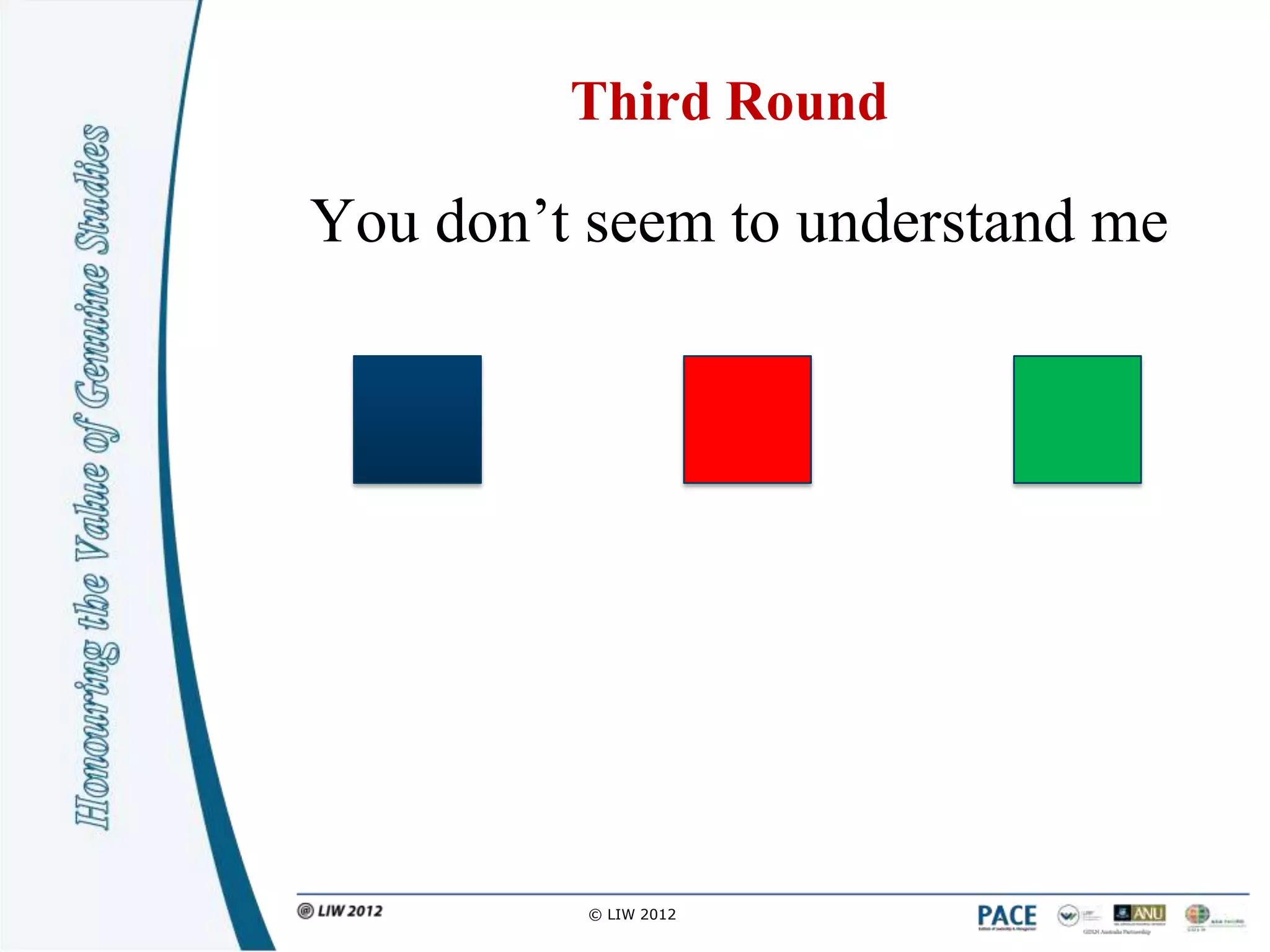 Third Round

You don‟t seem to understand me




          © LIW 2012
 