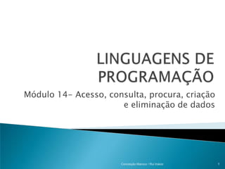 Módulo 14- Acesso, consulta, procura, criação
                      e eliminação de dados




                      Conceição Maroco / Rui Inácio   1
 