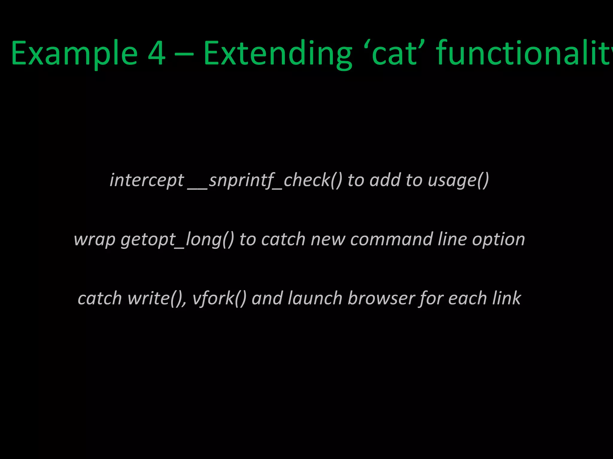 Example 2 – OpenSSH MITM dynamically links openssl checks public key against known_hosts with BN_cmp() BN_cmp() must pass (== 0) for iterations 3 and 5 