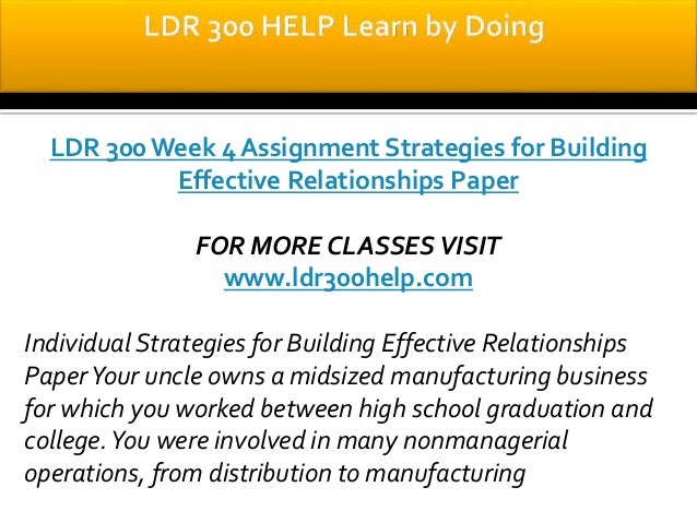 strategies for building effective relationships paper ldr 300 Product description individual strategies for building effective relationships paper your uncle owns a midsized manufacturing business for which you worked between. strategies for building effective relationships paper ldr 300 Product description individual strategies for building effective relationships paper your uncle owns a midsized manufacturing business for which you worked between.