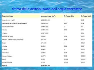 Stima della distribuzione dell’acqua terrestre 