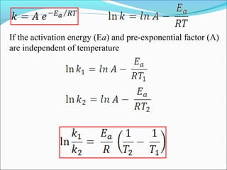 If the activation energy (Ea) and pre-exponential factor (A)
are independent of temperature
 