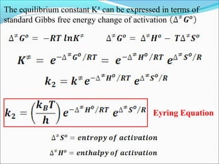 The equilibrium constant K#
can be expressed in terms of
standard Gibbs free energy change of activation
Eyring Equation
 
