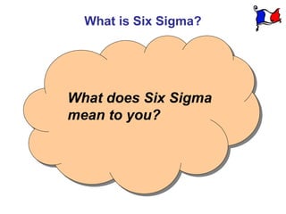 What is Six Sigma?




What does Six Sigma
mean to you?
 