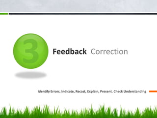 Feedback Correction



Identify Errors, Indicate, Recast, Explain, Present. Check Understanding
 
