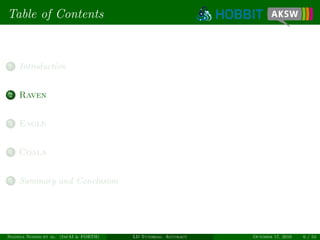 Table of Contents
1 Introduction
2 Raven
3 Eagle
4 Coala
5 Summary and Conclusion
Ngonga Ngomo et al. (InfAI & FORTH) LD Tutorial: Accuracy October 17, 2016 6 / 54
 