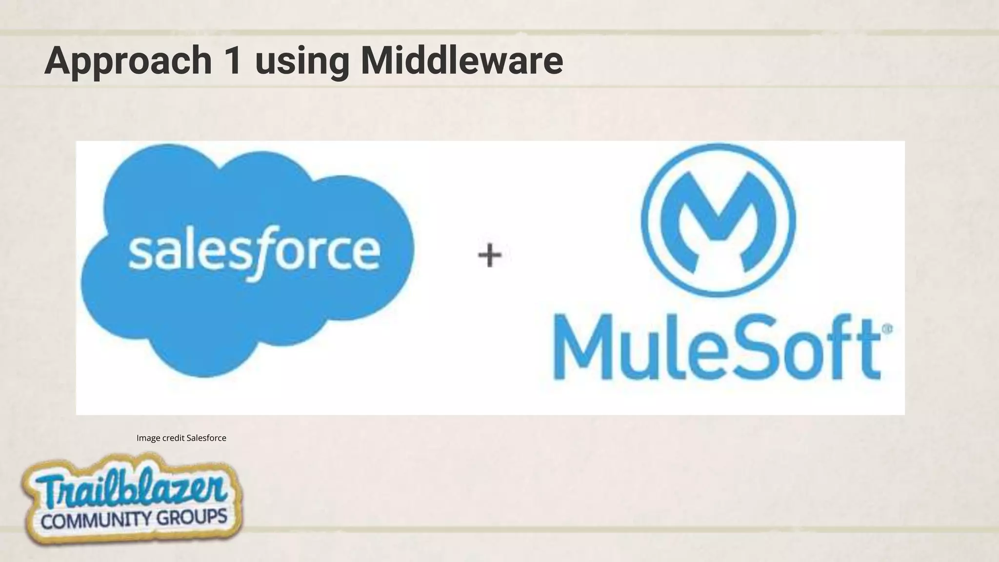 Approach 1 using Middleware
Image credit Salesforce
 