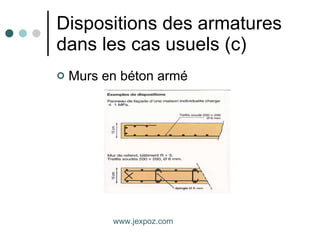 Dispositions des armatures dans les cas usuels (c) Murs en béton armé www.jexpoz.com 