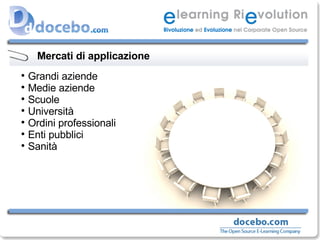 Mercati di applicazione Grandi aziende Medie aziende Scuole Università Ordini professionali Enti pubblici Sanità 