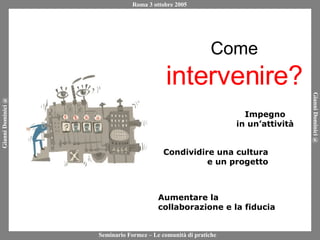 Come intervenire? Aumentare la collaborazione e la fiducia Impegno in un’attività Condividire una cultura e un progetto 