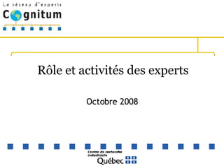 Rôle et activités des experts Octobre 2008 