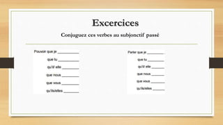 Excercices
Conjuguez ces verbes au subjonctif passé
 