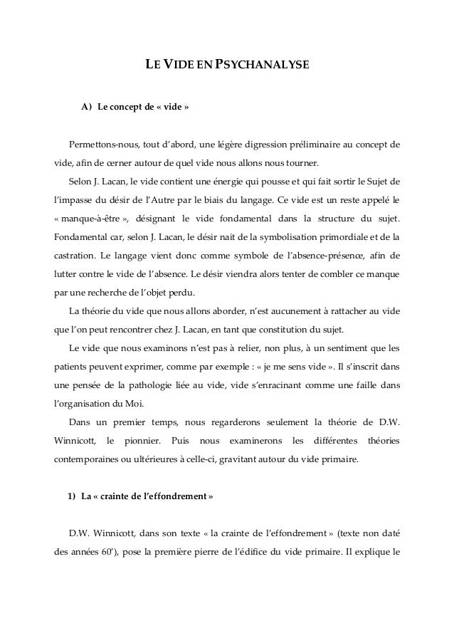Le Vide En Psychanalyse - 