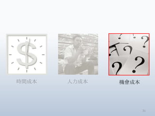 時間成本   人力成本   機會成本




                     31
 