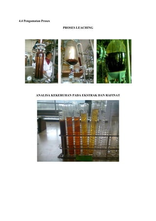 4.4 Pengamatan Proses
PROSES LEACHING

ANALISA KEKERUHAN PADA EKSTRAK DAN RAFINAT

 