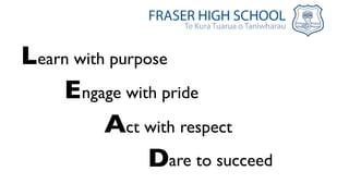 Learn with purpose
    Engage with pride
          Act with respect
                Dare to succeed
 