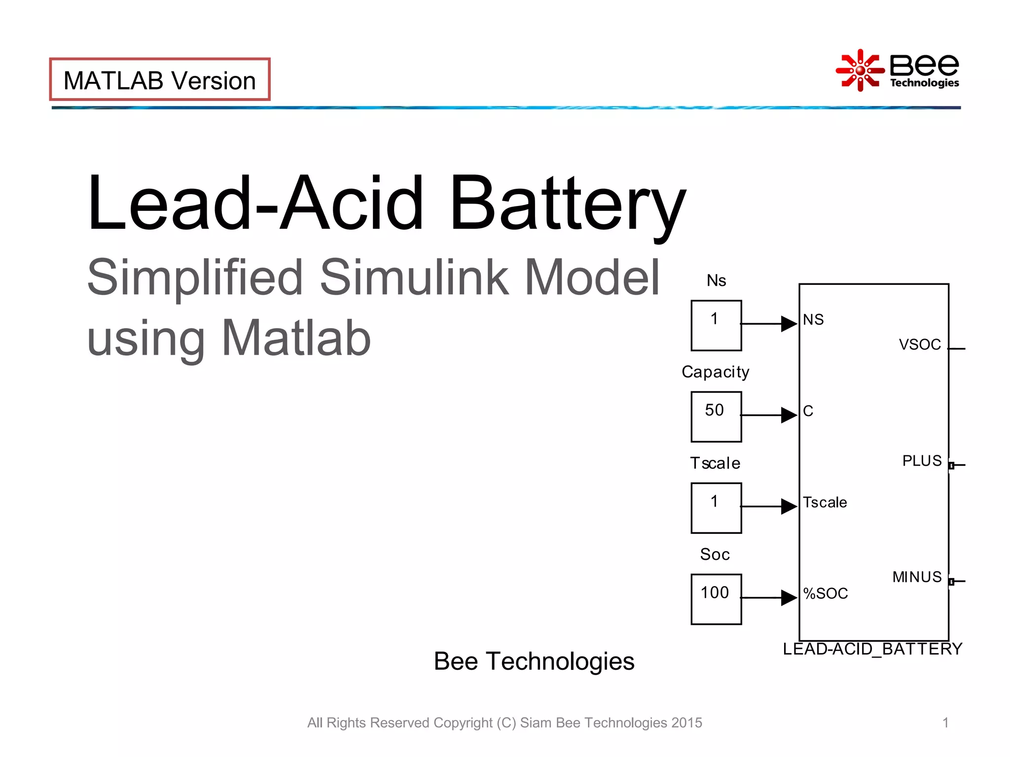 Lead acid battery (simplified) MATLAB MODEL | PPT