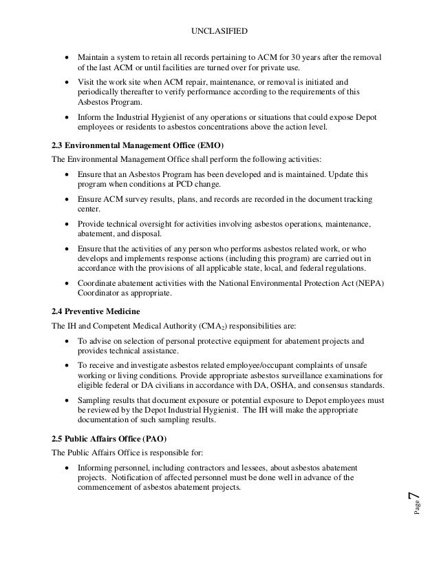 Lead asbestos mgmt plan ems manual