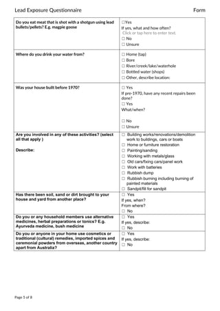 lead-exposure-questionnaire-form.pdf from WHO | PDF