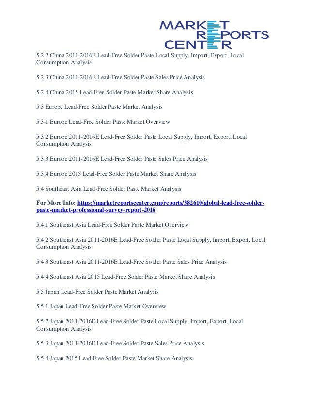 Lead Free Solder Paste Market Development Status, Trends, Structure