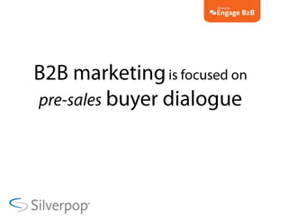 B2B marketing is focused on pre-sales buyer dialogue<br />