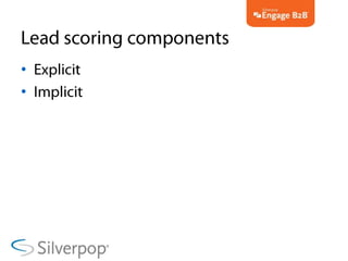 Lead scoring components<br />Explicit<br />Implicit<br />