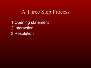 A Three Step Process 1.Opening statement 2.Interaction 3.Resolution 