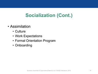 Socialization (Cont.)
• Assimilation
• Culture
• Work Expectations
• Formal Orientation Program
• Onboarding
Scandura, Essentials of Organizational Behavior 2e. © SAGE Publications, 2019. 17
 