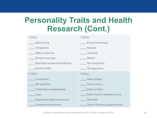 Personality Traits and Health
Research (Cont.)
Scandura, Essentials of Organizational Behavior 2e. © SAGE Publications, 2019. 18
 